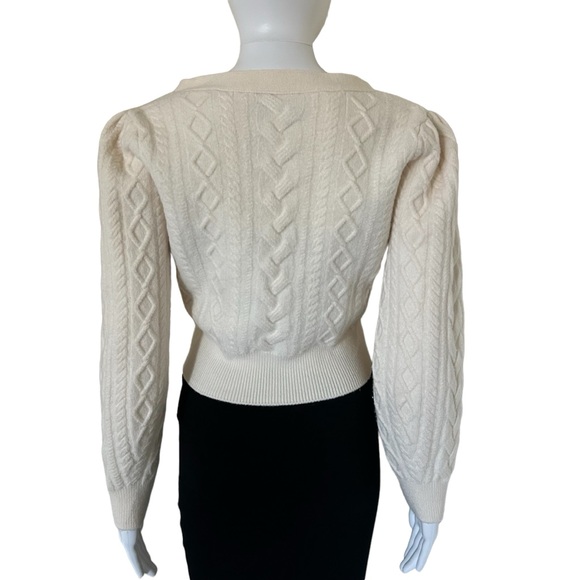 The Kooples Thick Wool Cable Knit V-Neck Button Up Cardigan Sweater Ivory size 2 - Picture 2 of 8
